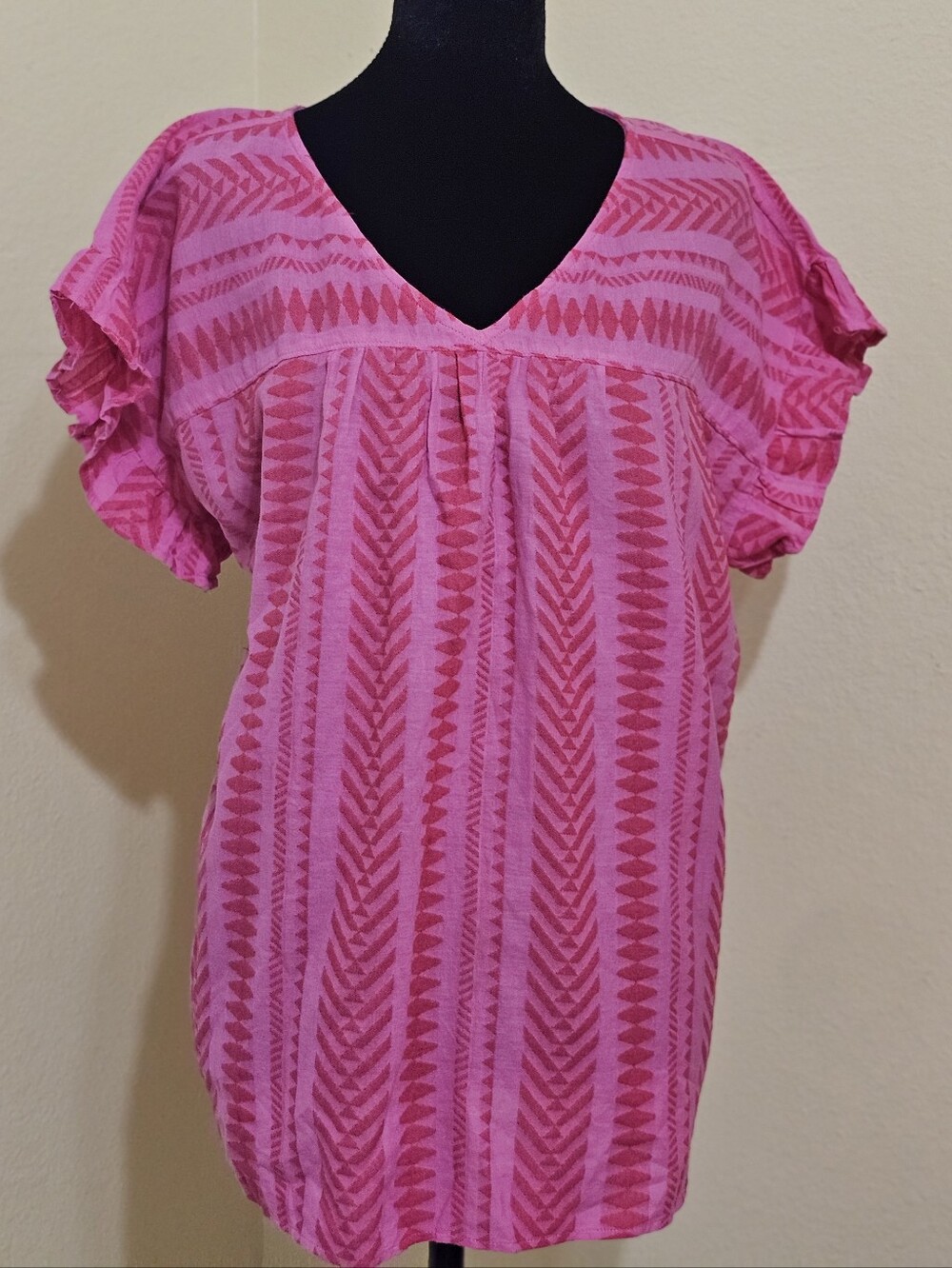 LOFT Pink Patterned V-Neck Tunic